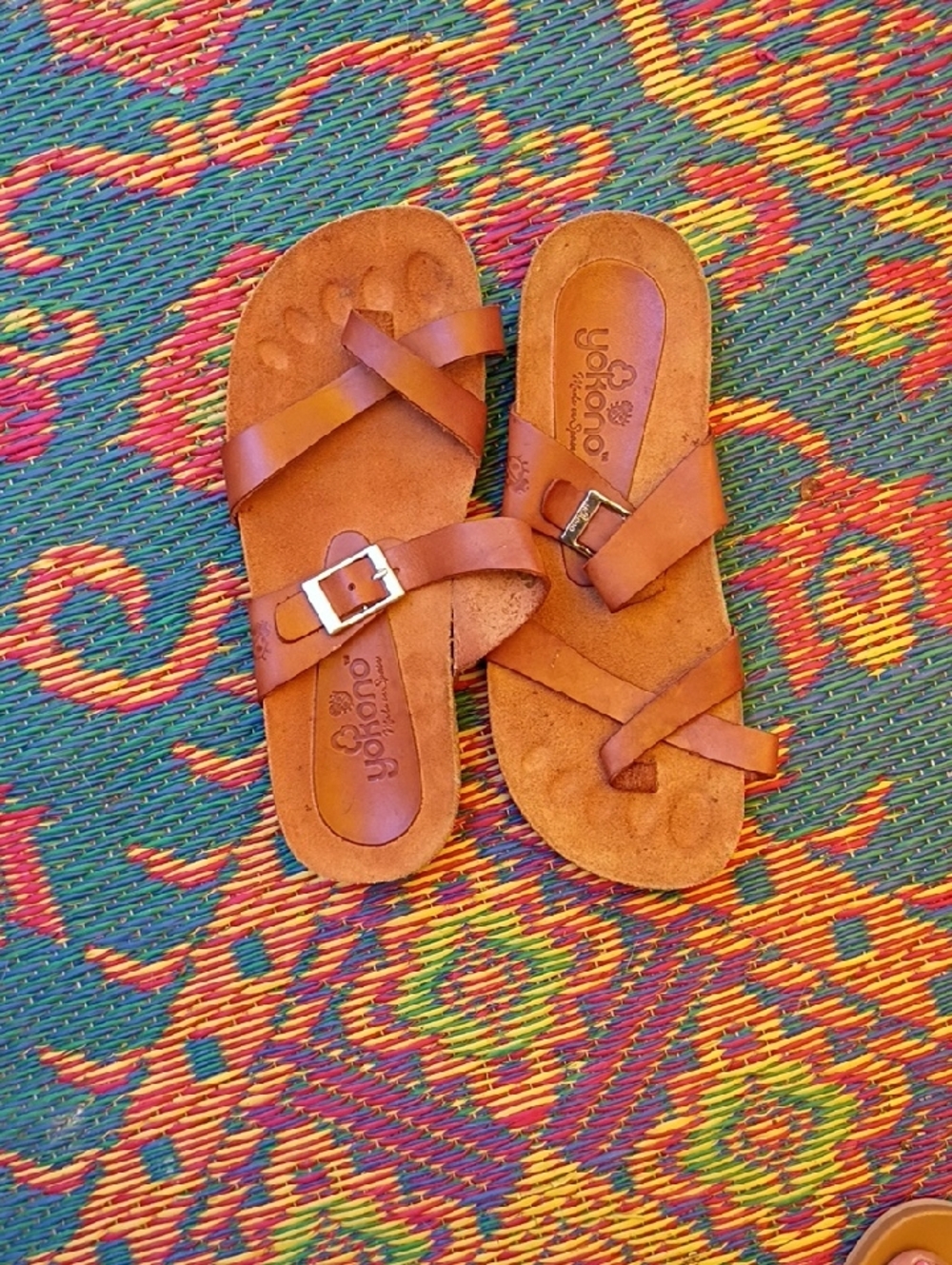 Yokono Brown Leather Cross-Strap Women's Sandals